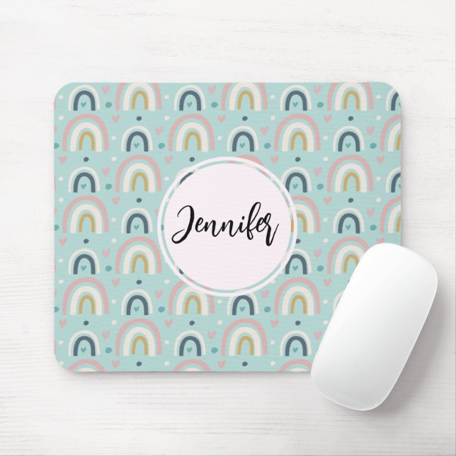 Cute Whimsical Rainbow Pattern Mouse Mat (With Mouse)