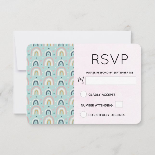 Cute Whimsical Rainbow Pattern RSVP Card (Front)