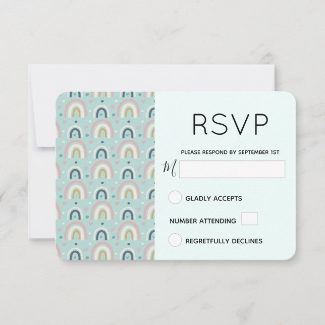 Cute Whimsical Rainbow Pattern RSVP Card (Front)
