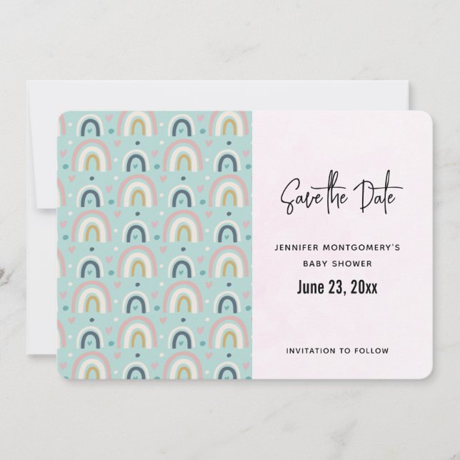 Cute Whimsical Rainbow Pattern Save The Date (Front)