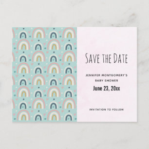 Cute Whimsical Rainbow Pattern Save the Date Invitation Postcard