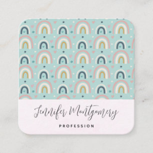 Cute Whimsical Rainbow Pattern Square Business Card