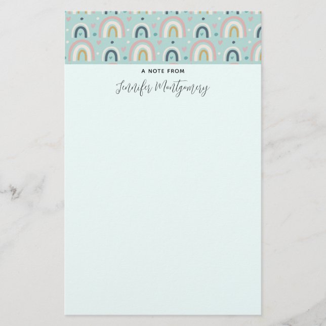 Cute Whimsical Rainbow Pattern Stationery (Front)