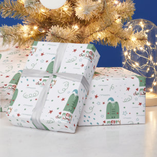 Cute Whimsical Red and Green Christmas Pattern Wrapping Paper