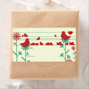 Cute Whimsical Red Birds Christmas Gift Tags