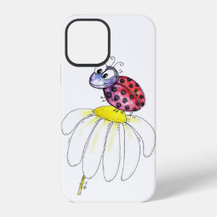 Cute Whimsical Red Ladybug on a White Flower iPhone 12 Case