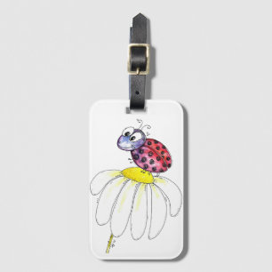Cute Whimsical Red Ladybug on a White Flower Luggage Tag