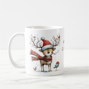 Cute Whimsical Reindeer Merry Christmas Coffee Mug