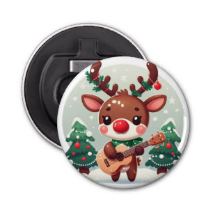 Cute Whimsical Reindeer with guitar Bottle Opener