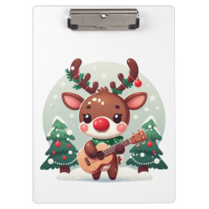 Cute Whimsical Reindeer with guitar Clipboard