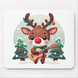 Cute Whimsical Reindeer with guitar Mouse Mat