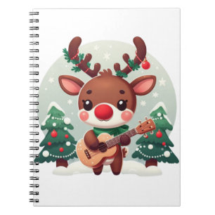 Cute Whimsical Reindeer with guitar Notebook