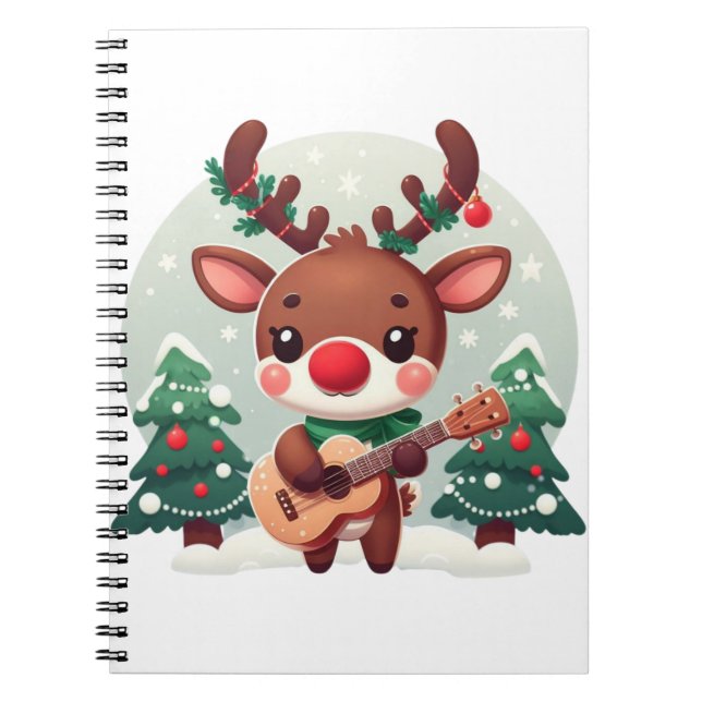 Cute Whimsical Reindeer with guitar Notebook (Front)
