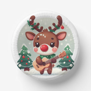 Cute Whimsical Reindeer with guitar Paper Plate