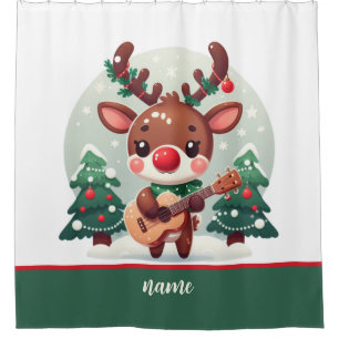 Cute Whimsical Reindeer with guitar Shower Curtain