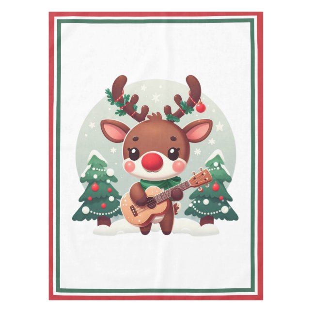 Cute Whimsical Reindeer with guitar Tablecloth (Front)