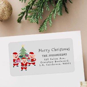 Cute Whimsical Retro Cartoon Christmas Pigs Green Label