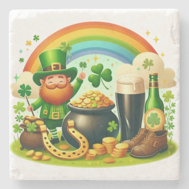 Cute, whimsical Saint Patrick's Day Stone Coaster (Front)