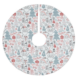 Cute Whimsical Santa Christmas Tree Pattern Pink Brushed Polyester Tree Skirt