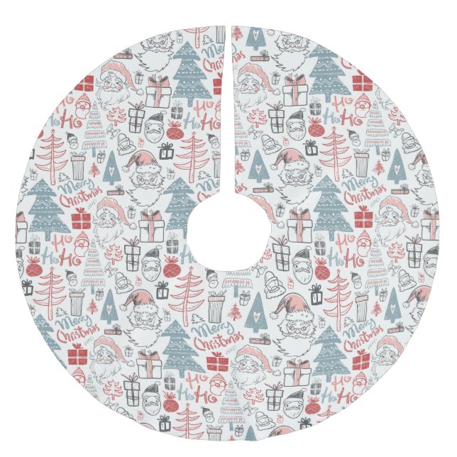 Cute Whimsical Santa Christmas Tree Pattern Pink Brushed Polyester Tree Skirt (Front)