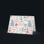 Cute Whimsical Santa Christmas Tree Pattern Pink Holiday Card<br><div class="desc">Spread holiday cheer with this cute blank Christmas card, featuring a fun and whimsical pattern of Santa illustrations, festive trees, and presents in playful pink, red, and teal colors. Perfect for sending holiday greetings and thank you notes to friends and family, this charming card adds a touch of festive joy...</div>