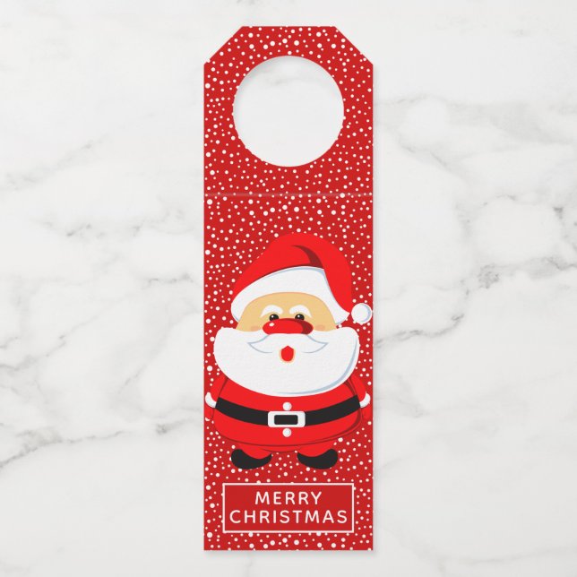 Cute whimsical Santa Claus Christmas Bottle Tag (Front)
