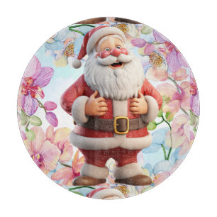 Cute Whimsical Santa Claus with Floral Cutting Board