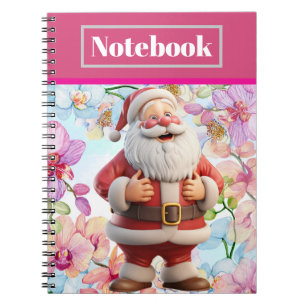 Cute Whimsical Santa Claus with Floral Notebook
