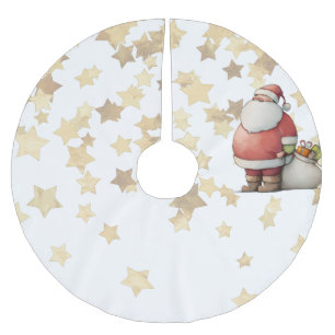 Cute Whimsical Santa Claus with star Brushed Polyester Tree Skirt