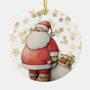 Cute Whimsical Santa Claus with star Ceramic Tree Decoration