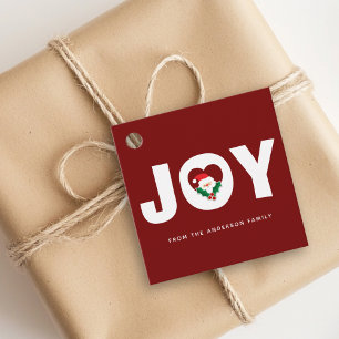 Cute Whimsical Santa & Holly Berries Christmas Joy Favour Tags