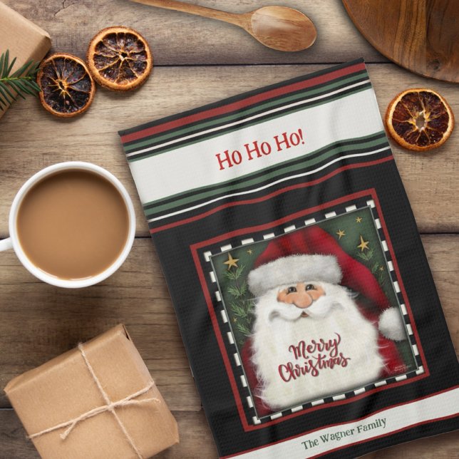Cute Whimsical Santa Personalised Christmas  Tea Towel (Creator Uploaded)