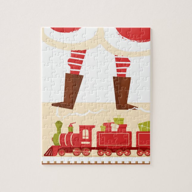 Cute Whimsical Santa Train Funny Blank Christmas Jigsaw Puzzle (Vertical)