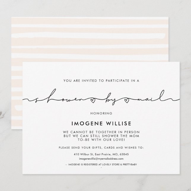 Cute whimsical script Baby shower by mail Invitation (Front/Back)