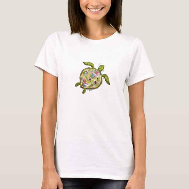 Cute Whimsical Sea Turtle T-Shirt (Front)