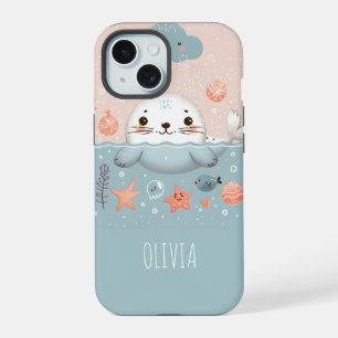 Cute Whimsical Seal Pup at Sea iPhone 15 Case