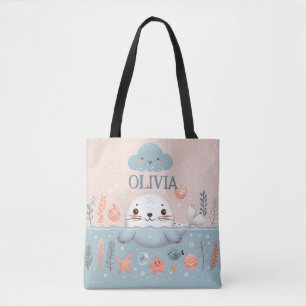 Cute Whimsical Seal Pup at Sea Tote Bag
