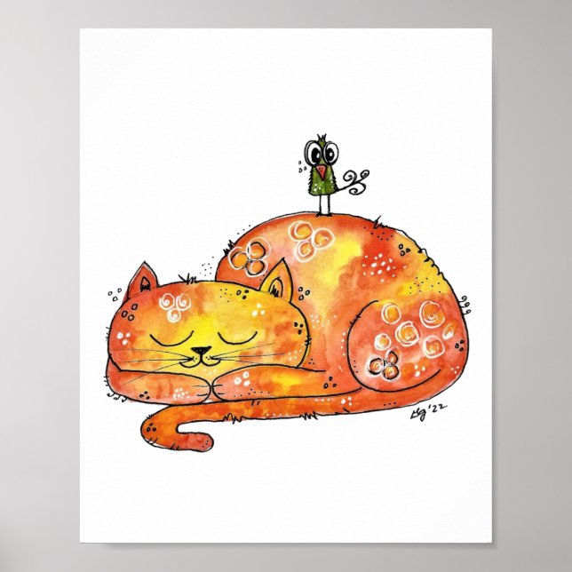Cute Whimsical Sleeping Cat Poster (Front)