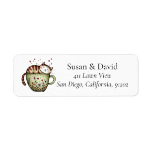 Cute Whimsical Sleeping Cat Teacup Floral Hearts