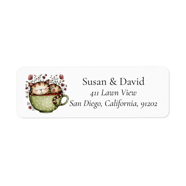 Cute Whimsical Sleeping Cat Teacup Polka Dot (Front)