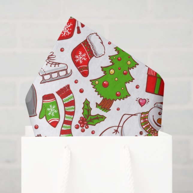 Cute Whimsical Snowman Christmas Holidays Modern Tissue Paper (Gift Bag)