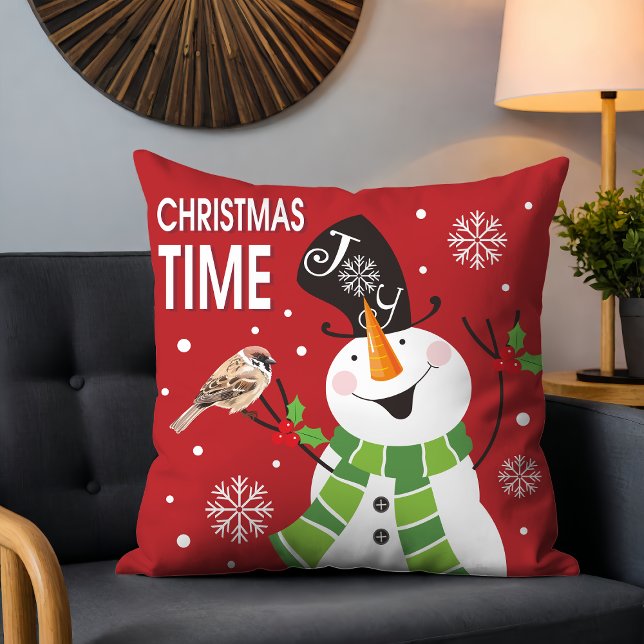 Cute Whimsical Snowman Christmas Time Holidays Cushion (Creator Uploaded)
