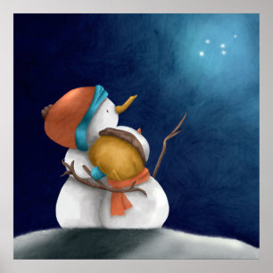 Cute Whimsical Snowman Couple Winter Poster