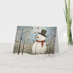 Cute Whimsical Snowman in a Top Hat Holiday Card