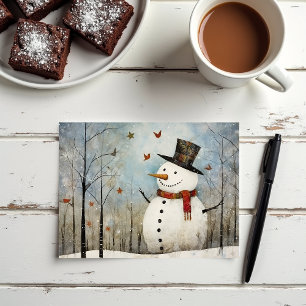 Cute Whimsical Snowman in a Top Hat  Holiday Card