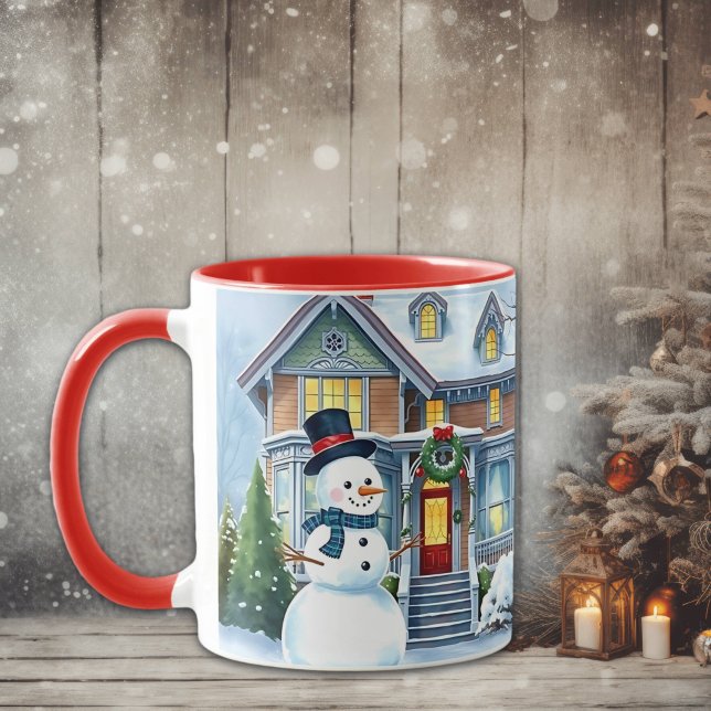 Cute Whimsical Snowman in the Front Yard Christmas Mug (Creator Uploaded)