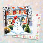Cute Whimsical Snowman in the Suburbs Christmas<br><div class="desc">Personalised traditional Christmas card. A cute watercolor illustration of a snowman in front of a suburban Victorian house in a sweet cosy neighbourhood.</div>