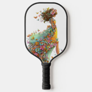 CUTE WHIMSICAL SUMMER THEMED GIRL WITH FLOWERS PICKLEBALL PADDLE