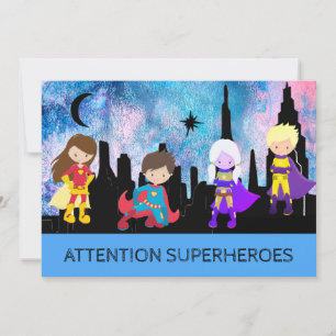 *~* Cute Whimsical SUPERHEROS Kids Birthday Party Invitation
