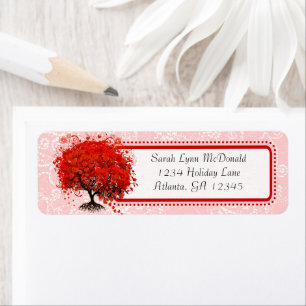 Cute Whimsical Swirl Heart Tree Red Pink Dots